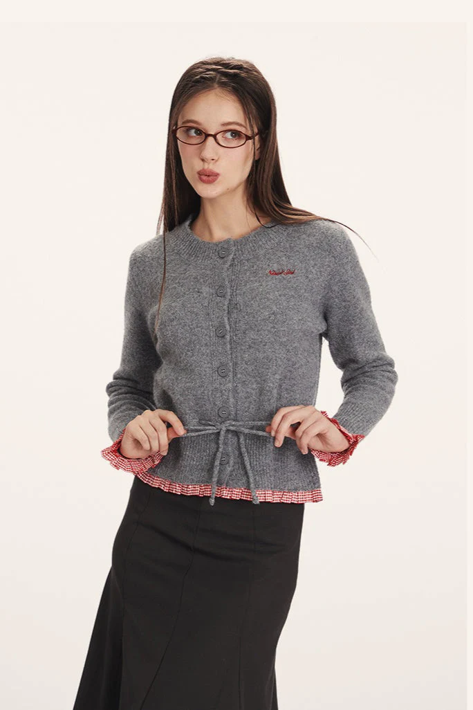Panel-Design Waist-Cinched Slim Knit Cardigan - Image 4