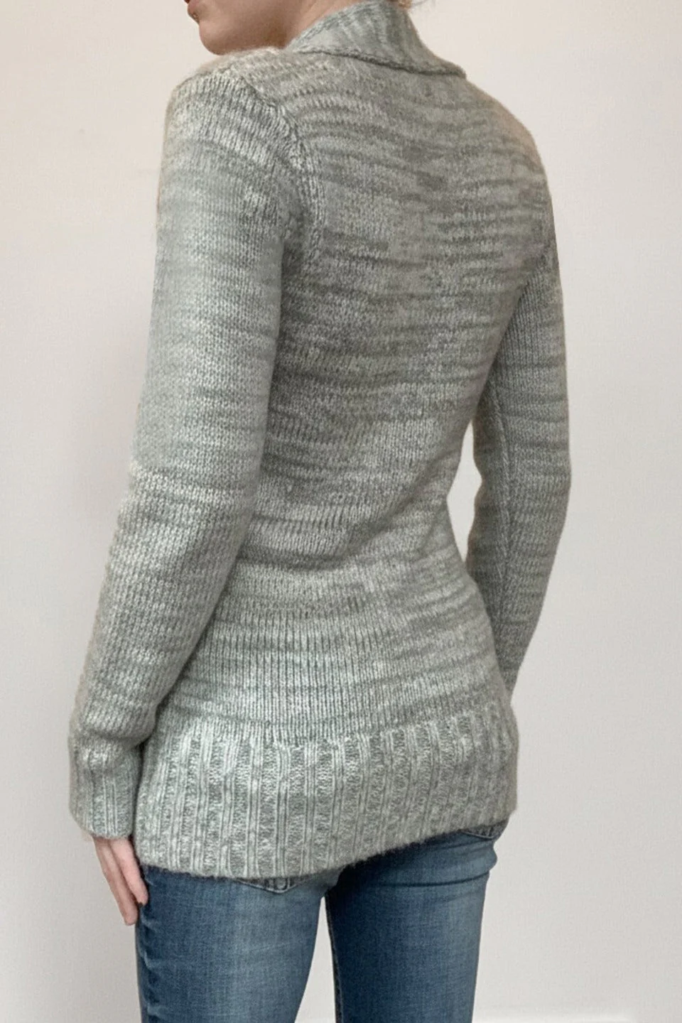 Vintage Paneled Asym V Neck Button Solid Sweater - Image 3