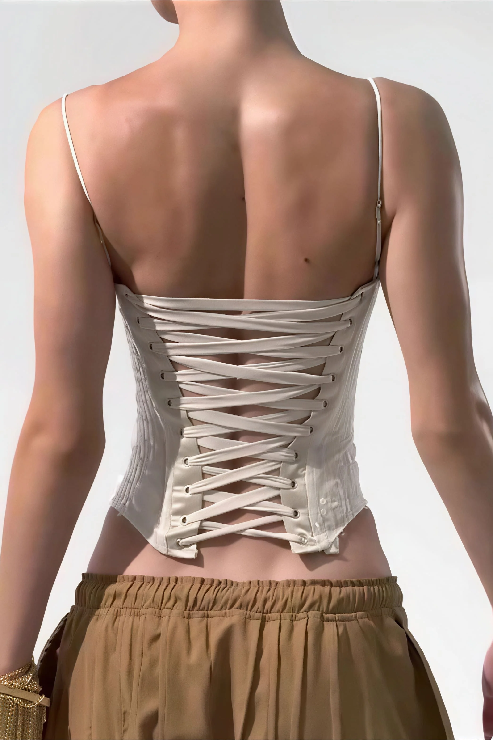 Patchwork Color Block Cinched Waist Tie Asymmetrical Cami Top - Image 2