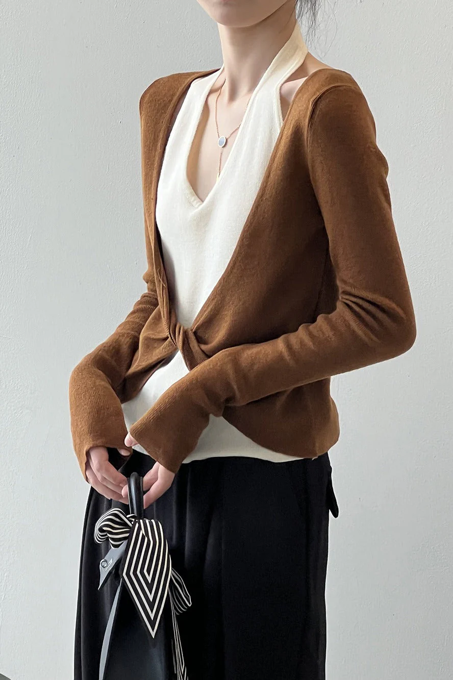 Patchwork Layered Halter Long Sleeve Tee - Image 10