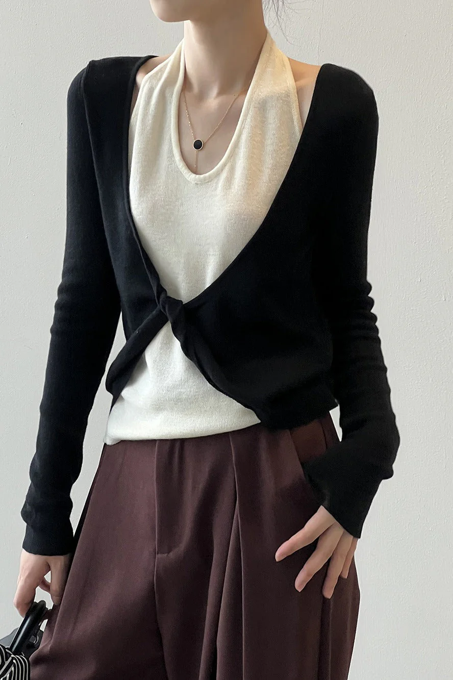 Patchwork Layered Halter Long Sleeve Tee - Image 14
