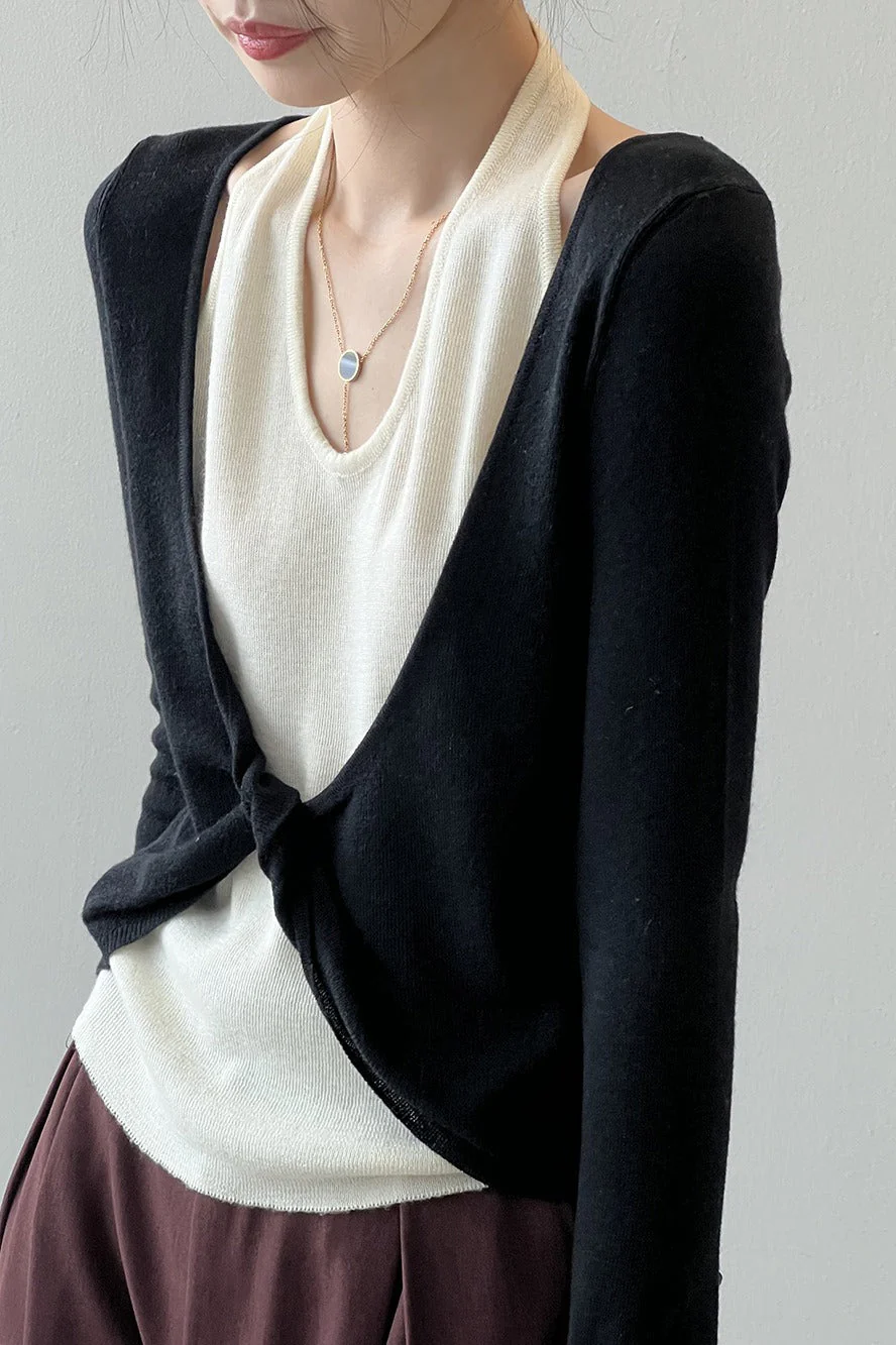 Patchwork Layered Halter Long Sleeve Tee - Image 15