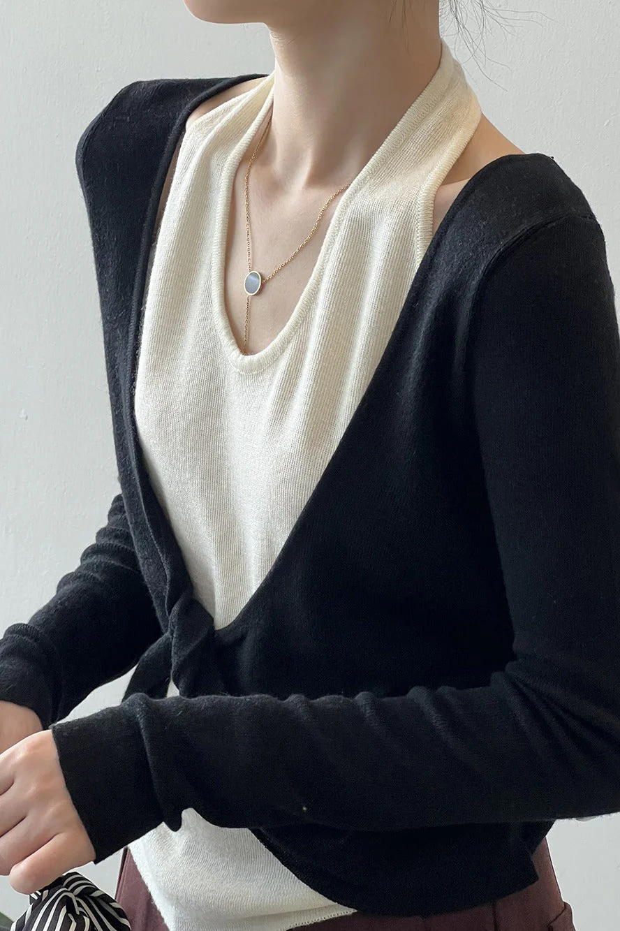 Patchwork Layered Halter Long Sleeve Tee - Image 17