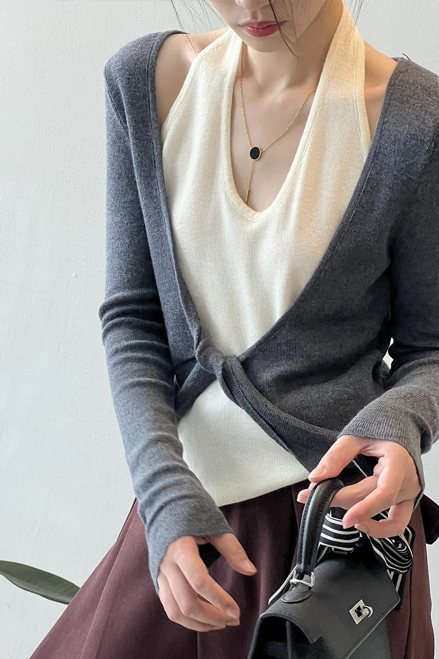 Patchwork Layered Halter Long Sleeve Tee - Image 3