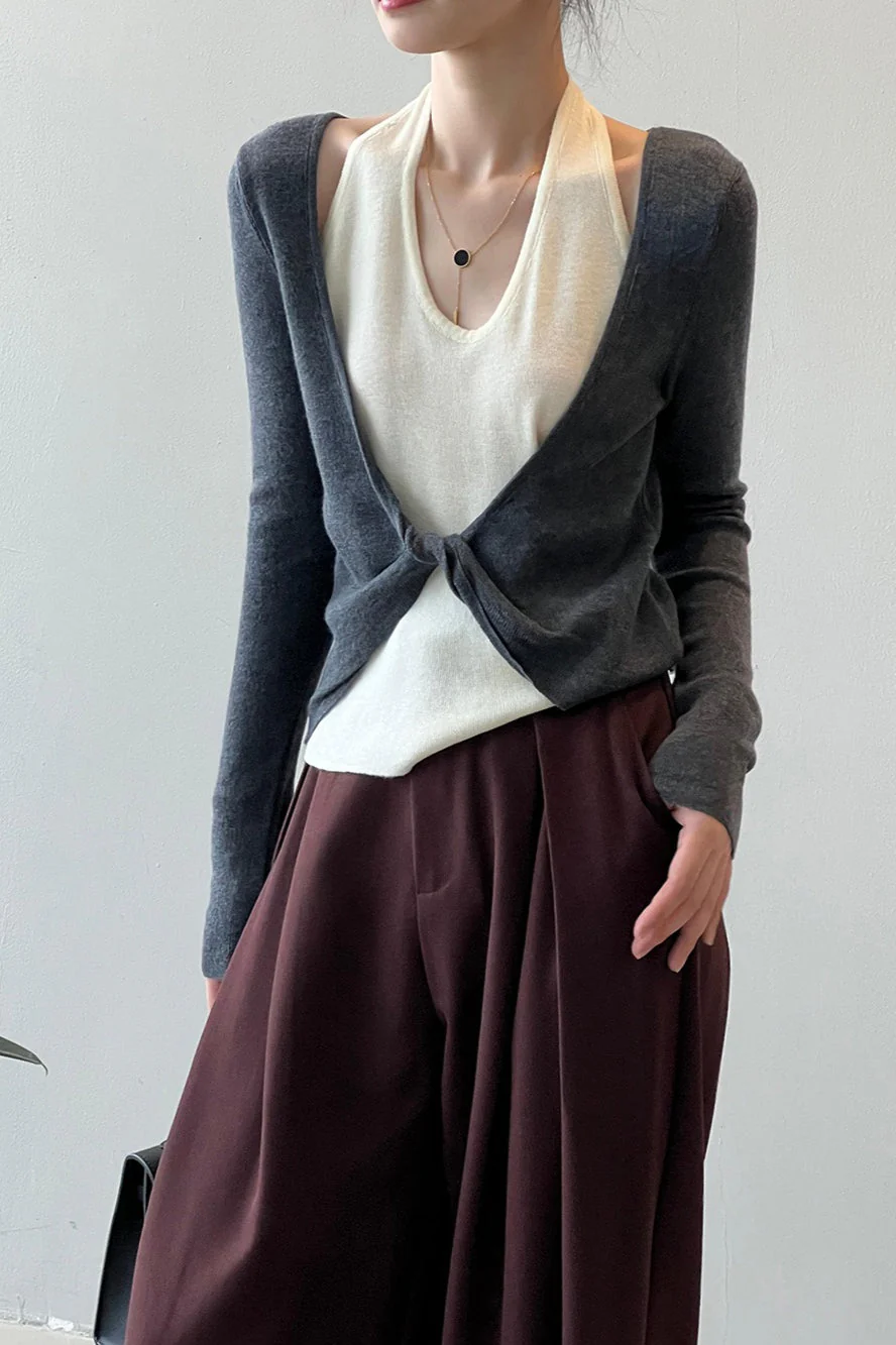 Patchwork Layered Halter Long Sleeve Tee - Image 4
