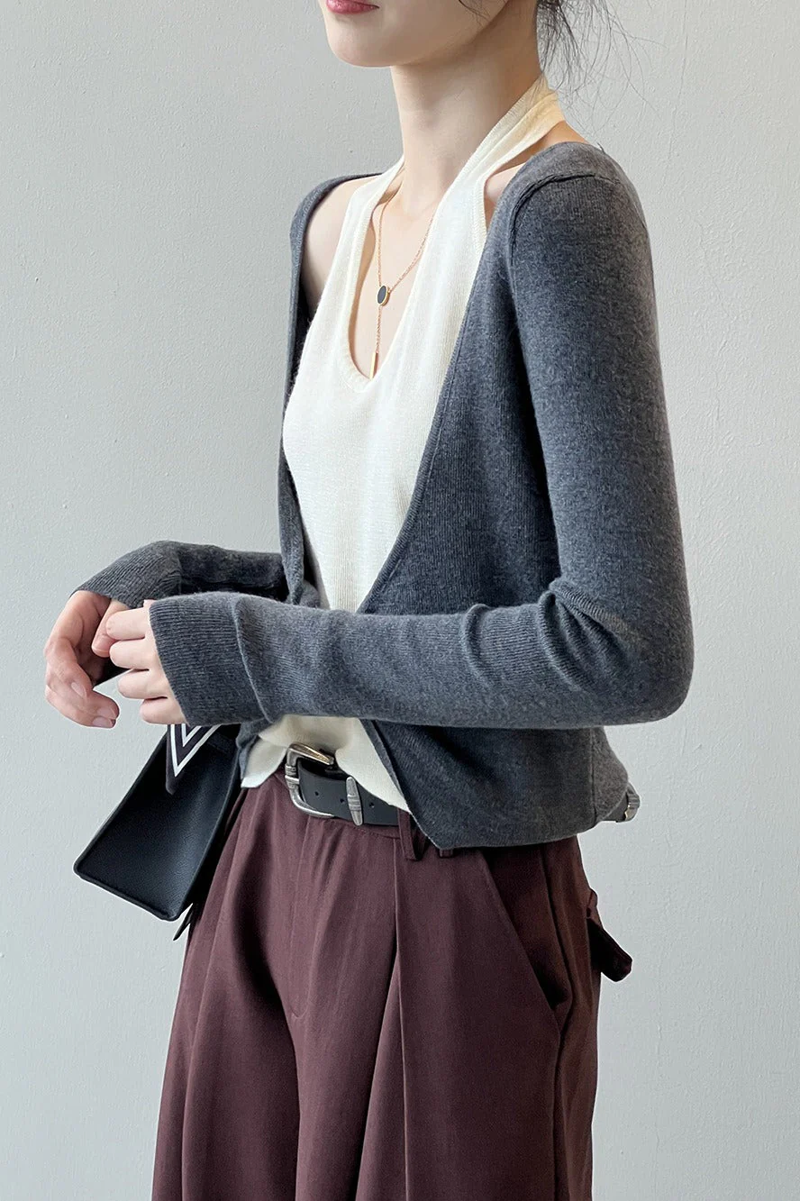 Patchwork Layered Halter Long Sleeve Tee - Image 5