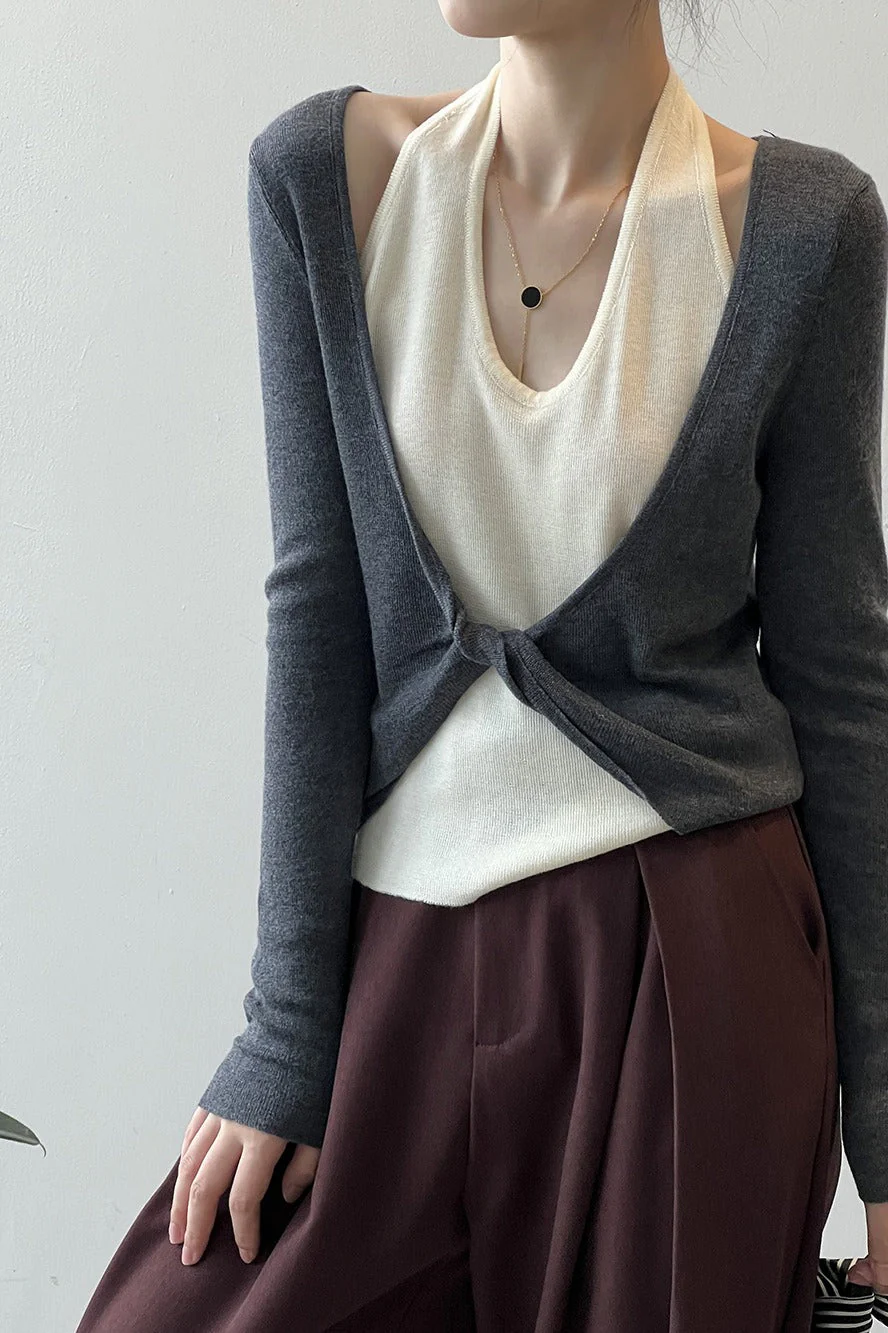 Patchwork Layered Halter Long Sleeve Tee - Image 6