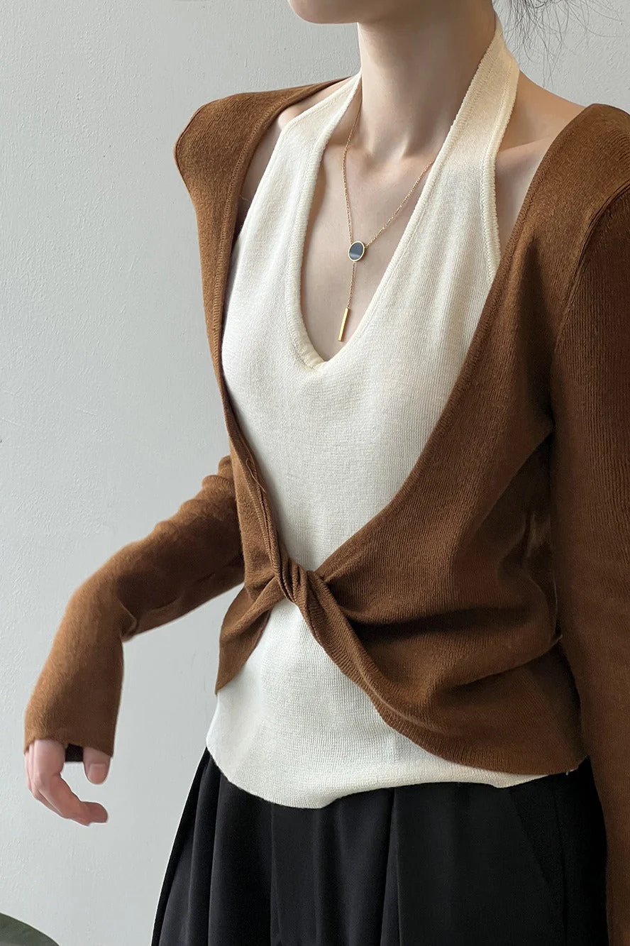 Patchwork Layered Halter Long Sleeve Tee - Image 9