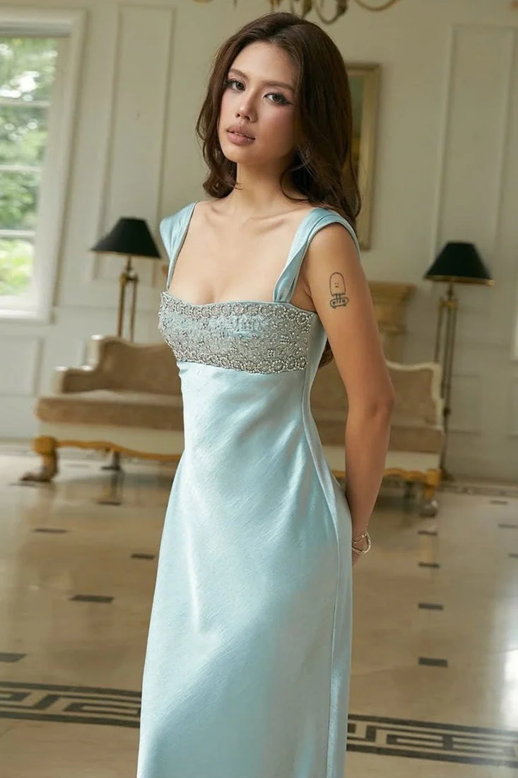 Patchwork Rhinestone Ruched Elegant Maxi Dress - Image 2
