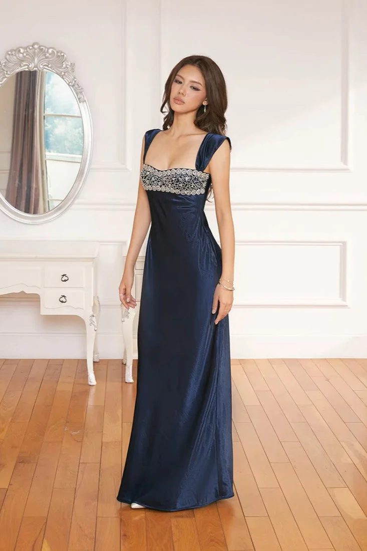 Patchwork Rhinestone Ruched Elegant Maxi Dress - Image 8
