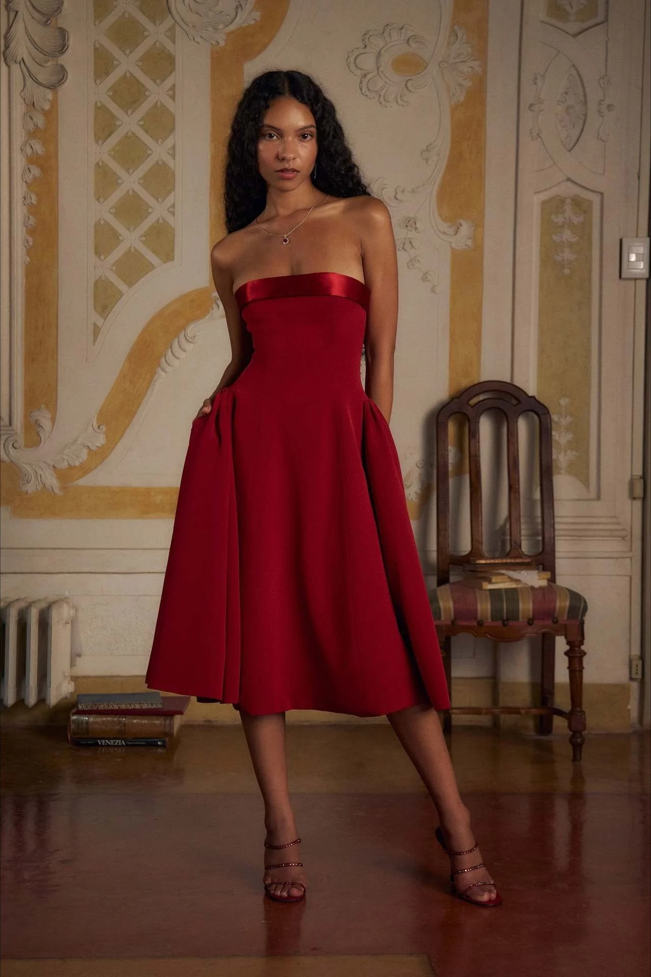 Patchwork Strapless Open Back Fitted Waist Elegant Party Dress - Image 3