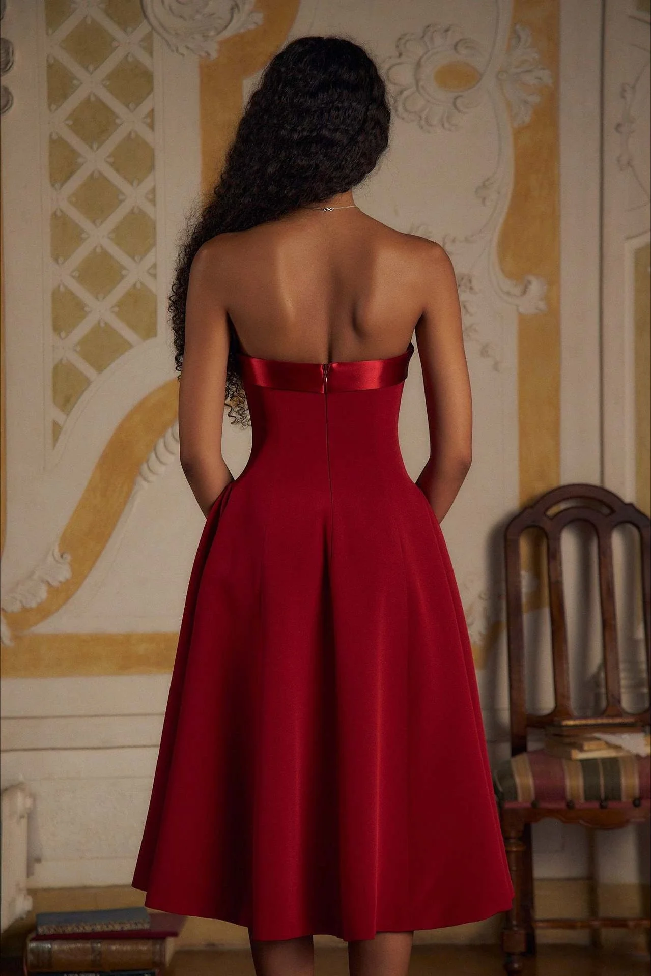 Patchwork Strapless Open Back Fitted Waist Elegant Party Dress - Image 4