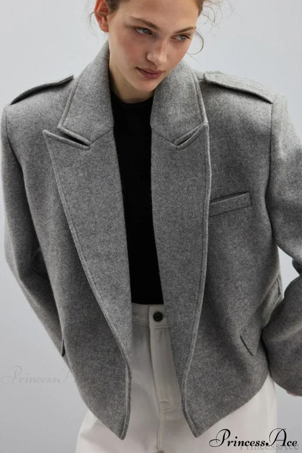 Peak Lapel Blazer Style Wool Loose Coat - Image 5