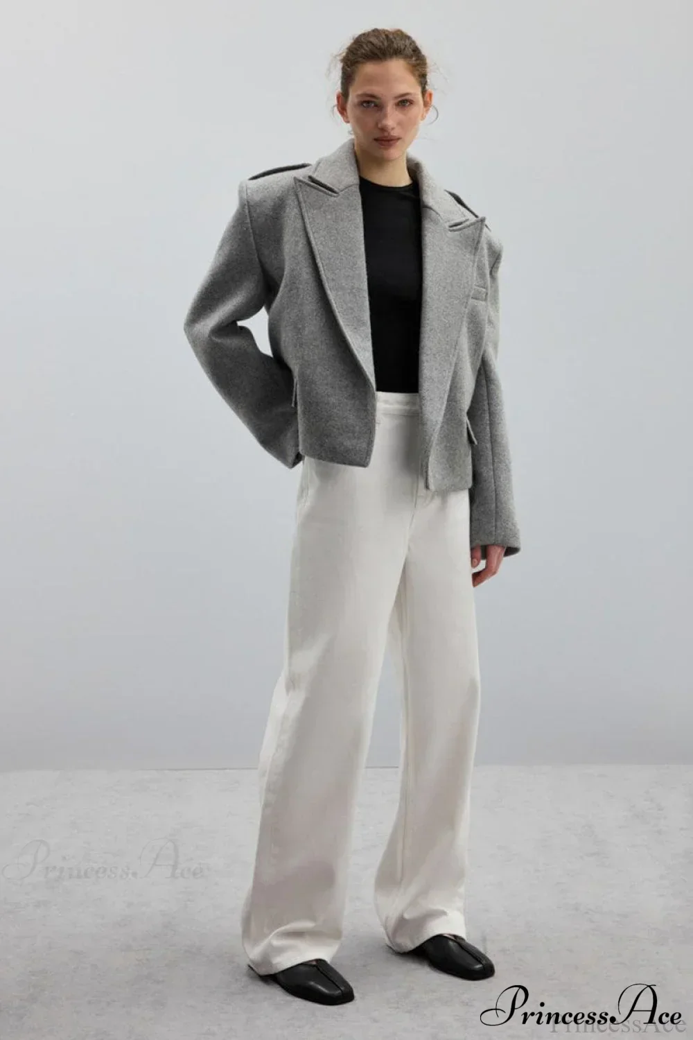 Peak Lapel Blazer Style Wool Loose Coat - Image 8