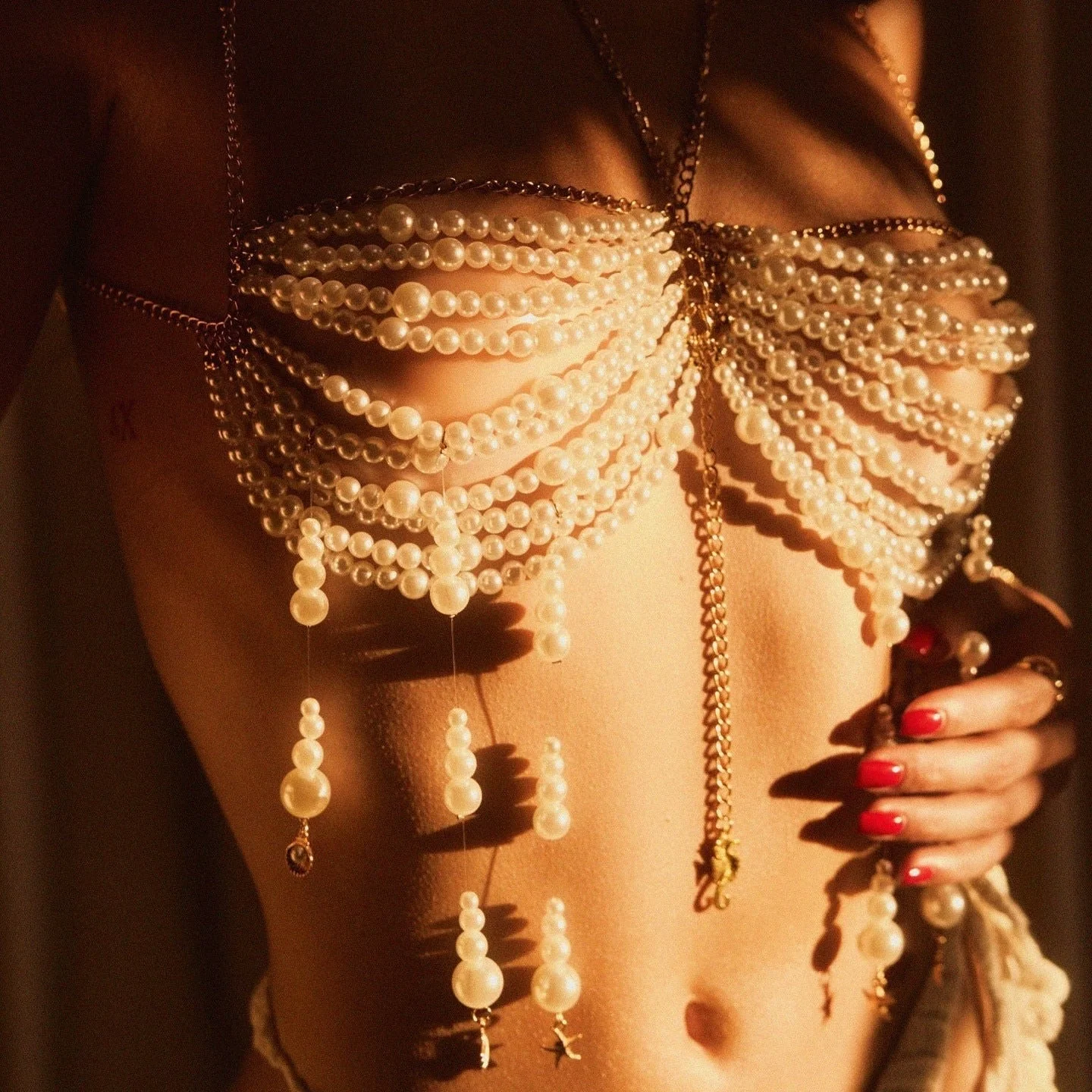 Pearl Beaded Tassel Halter Body Chain - Image 2