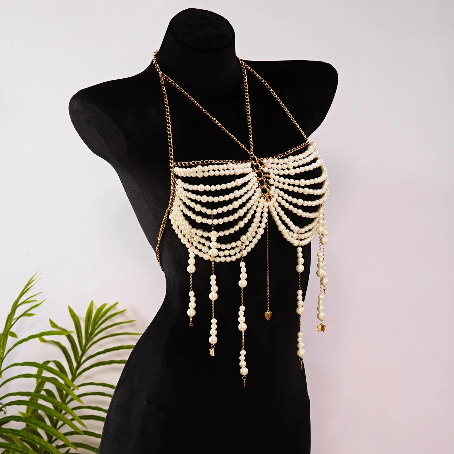 Pearl Beaded Tassel Halter Body Chain - Image 6