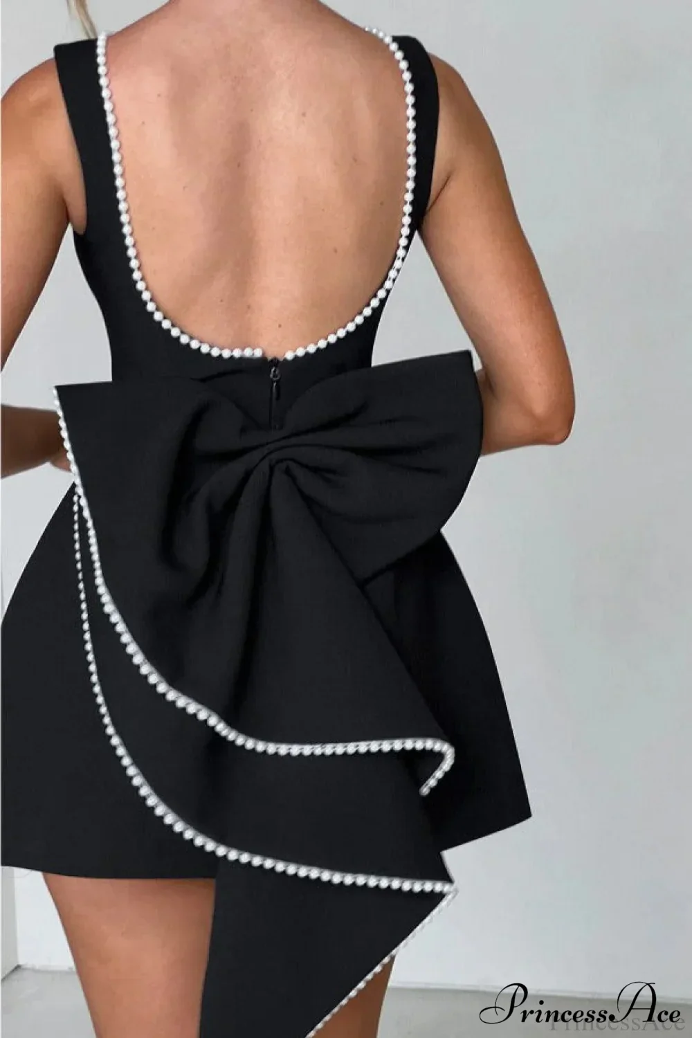 Pearl Bow Open-Back Edgy Short Party Dress - Image 3