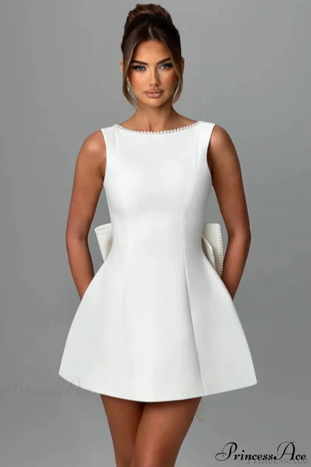 Pearl Bow Open-Back Edgy Short Party Dress - Image 4
