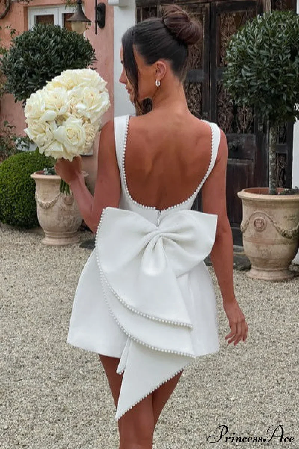 Pearl Bow Open-Back Edgy Short Party Dress - Image 5