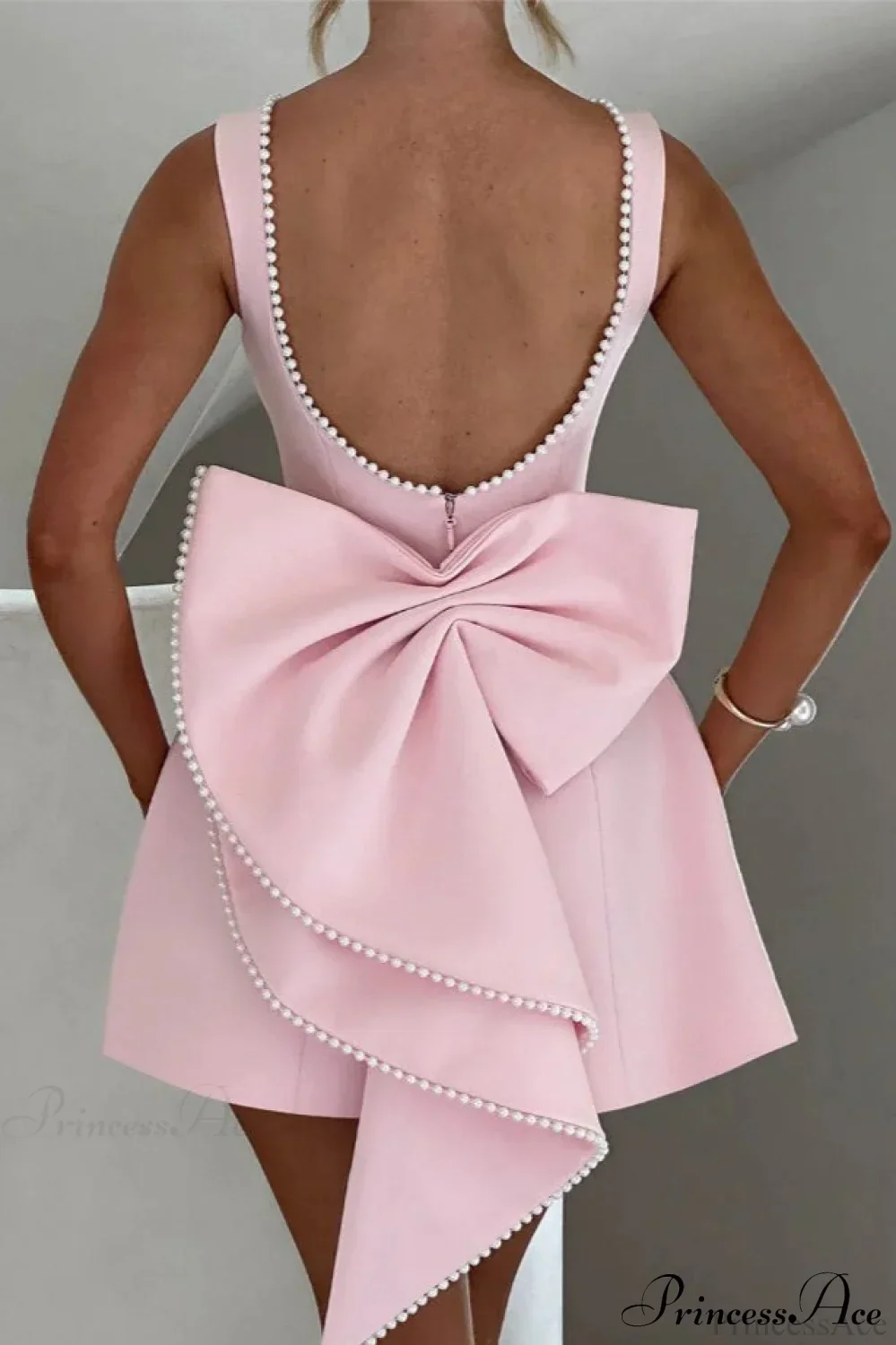 Pearl Bow Open-Back Edgy Short Party Dress - Image 7
