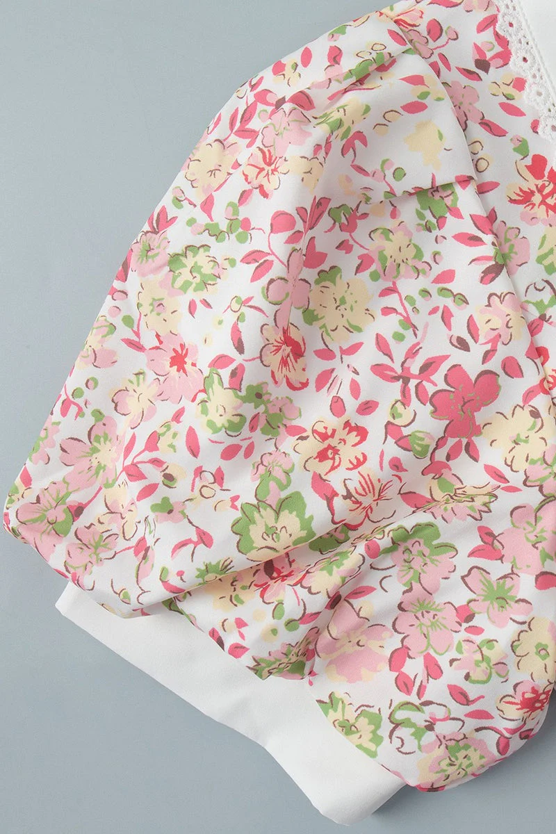Peter Pan Collar Floral Puff Sleeve Button Mini Dress - Image 7