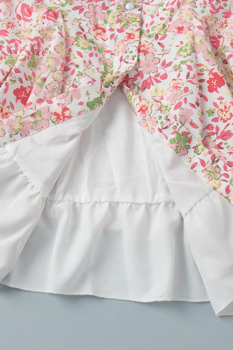 Peter Pan Collar Floral Puff Sleeve Button Mini Dress - Image 9