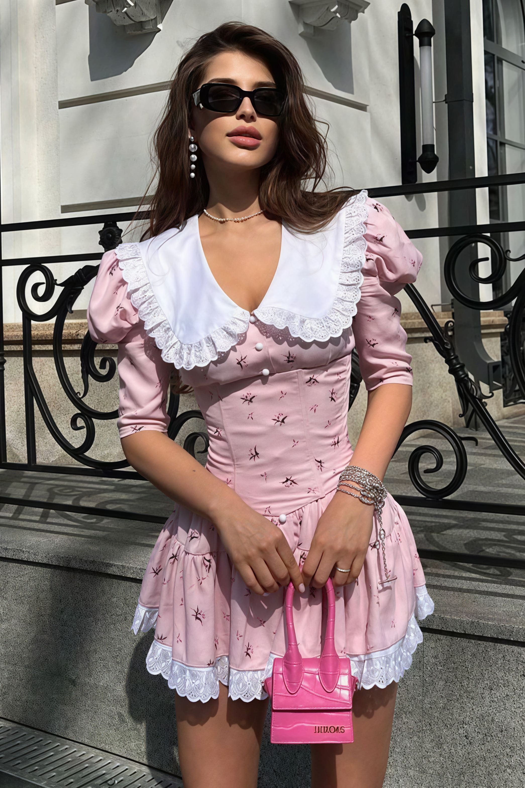 Peter Pan Collar Short Sleeve Floral Mini Dress - Image 3