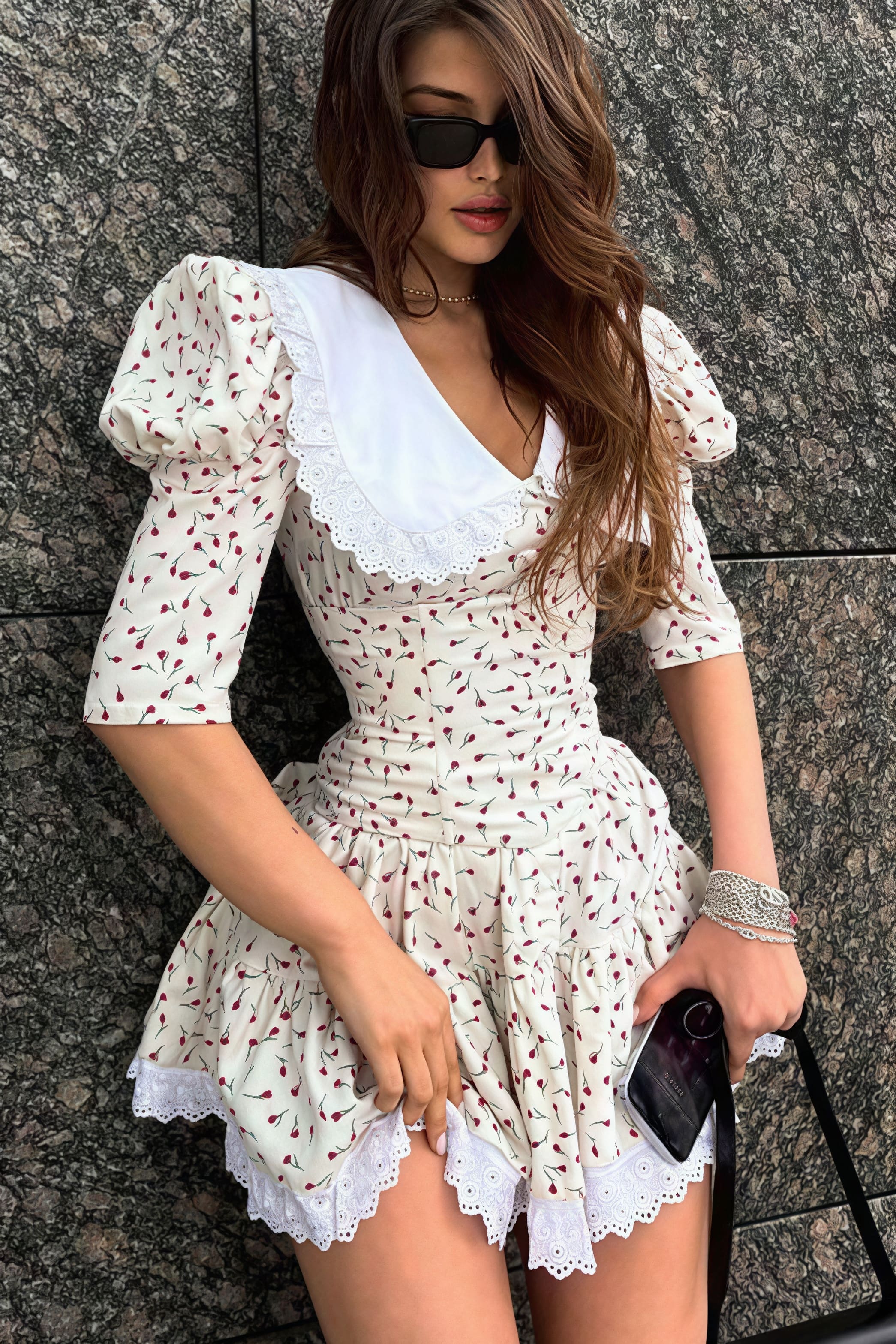 Peter Pan Collar Short Sleeve Floral Mini Dress - Image 6