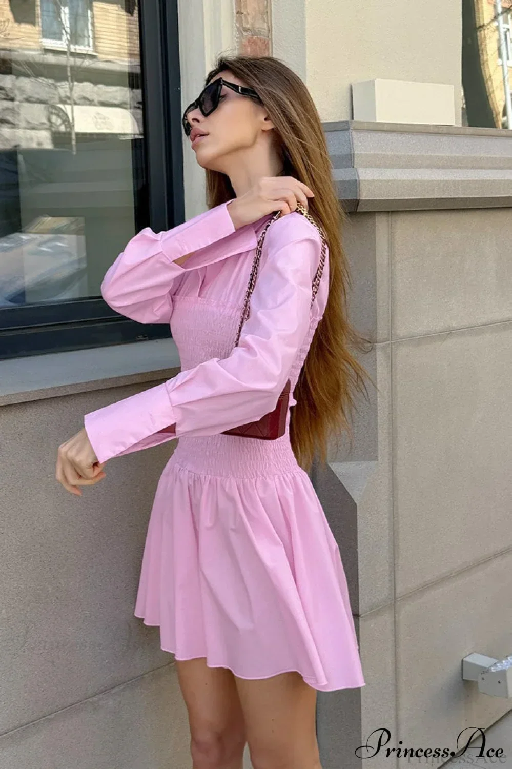 Pink Collared Shirt High Waist Mini Dress - Image 4