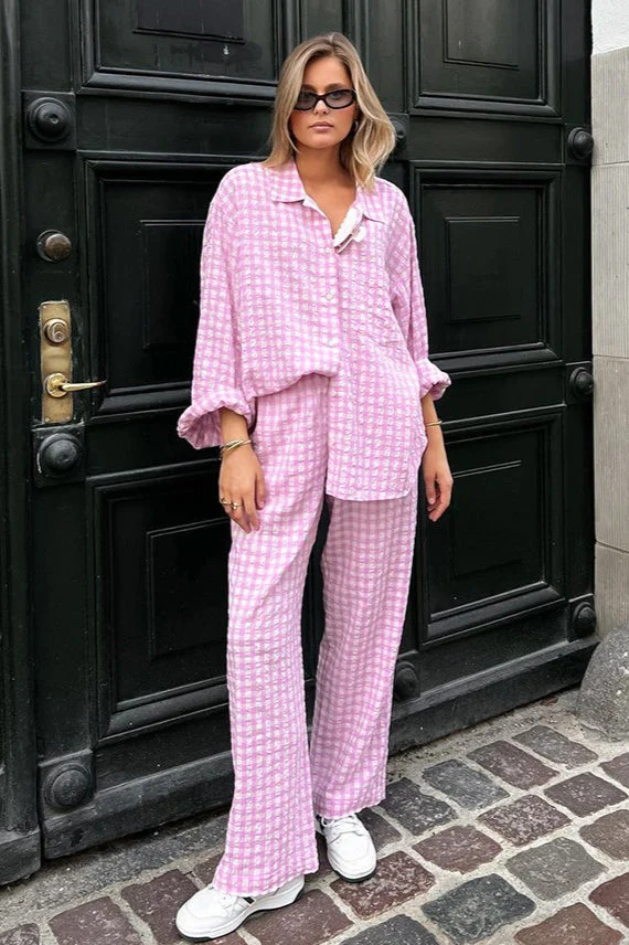 Pink Plaid Loose Casual Two Piece Set - Image 2