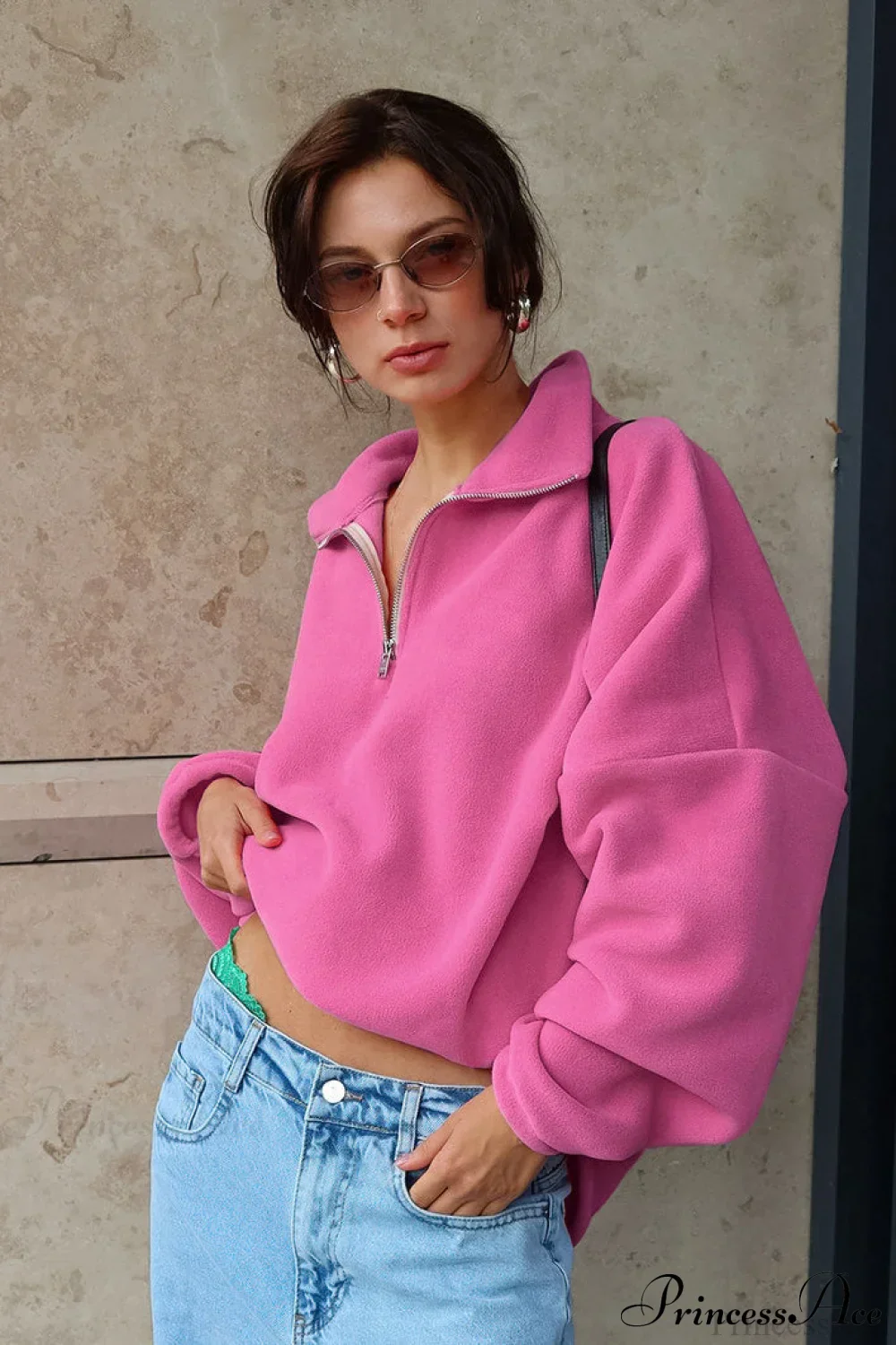 Pink Polar Fleece Loose Thickened Sweatshirt - Image 2