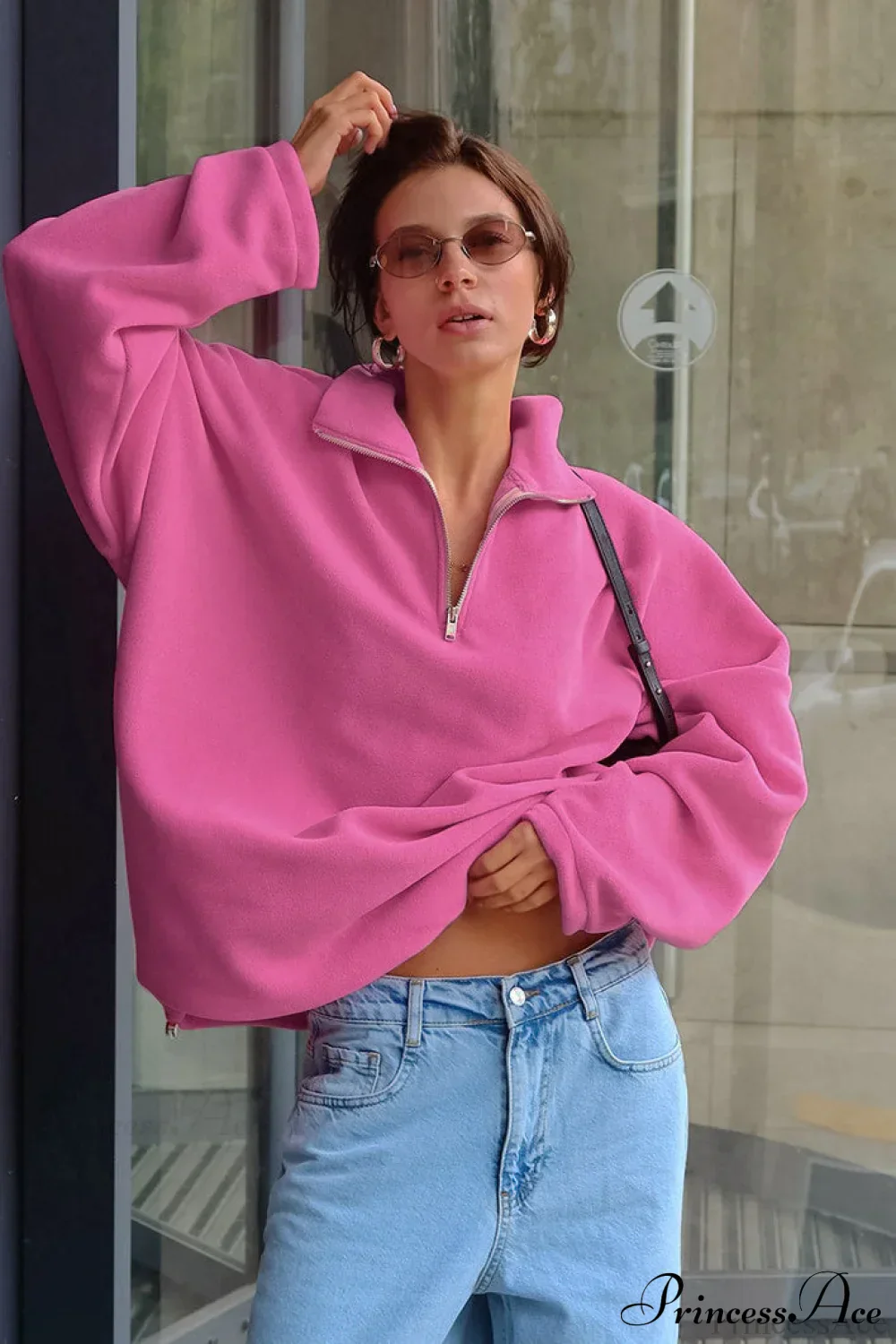 Pink Polar Fleece Loose Thickened Sweatshirt - Image 3