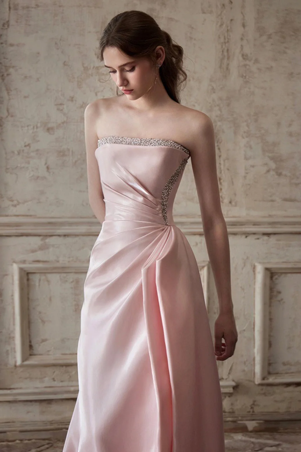 Pink Strapless Elegant Waist Slimming Prom Dress - Image 2