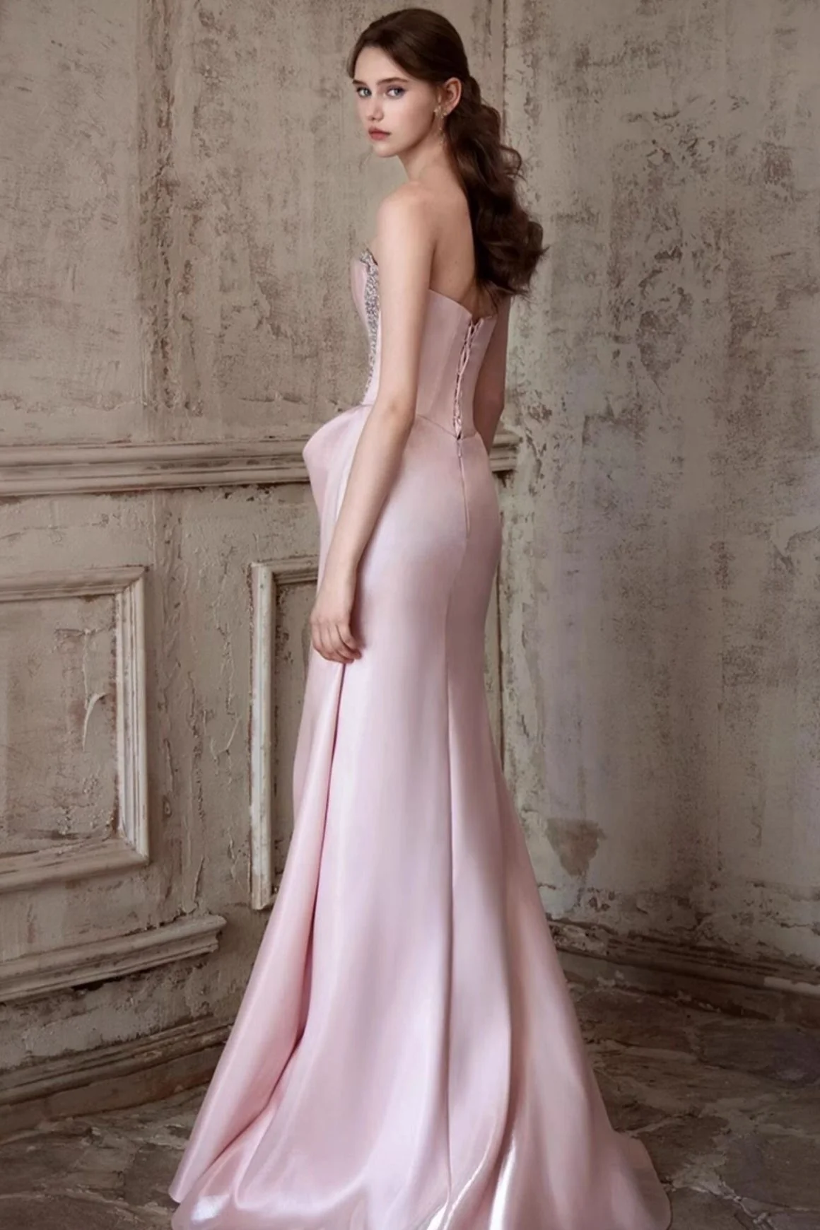Pink Strapless Elegant Waist Slimming Prom Dress - Image 6