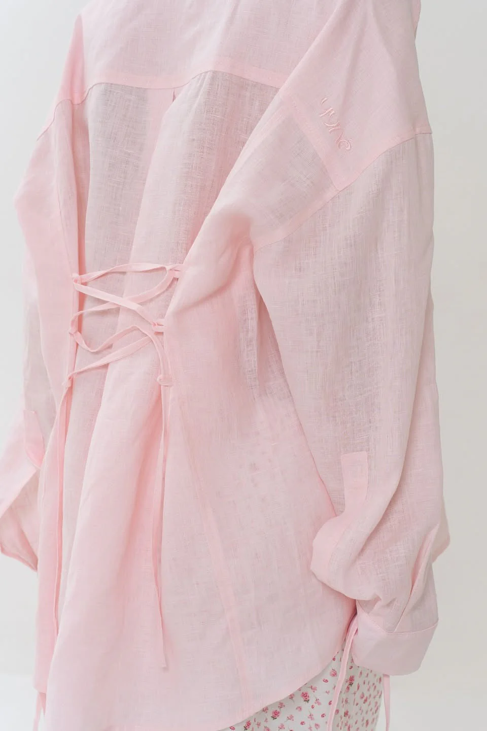 Pink Structured Tie-Waist Long Sleeve Blouse - Image 2