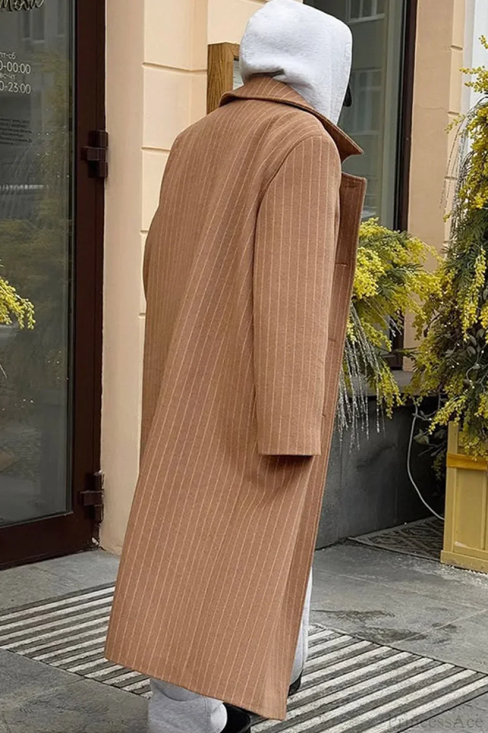 Vintage Pinstripe Notched Collar Wool Blend Overcoat - Image 6
