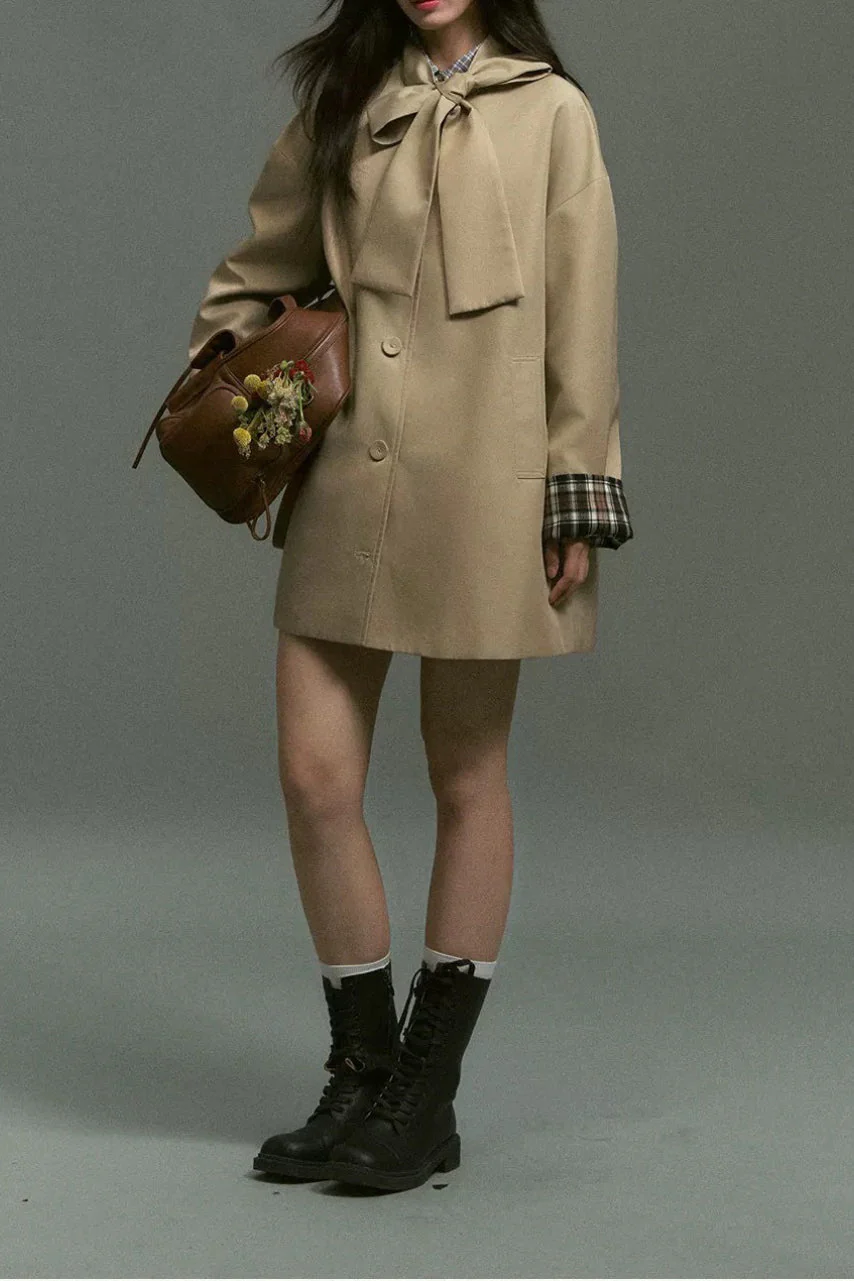 Plaid Blend Bow Front Coat - Image 3