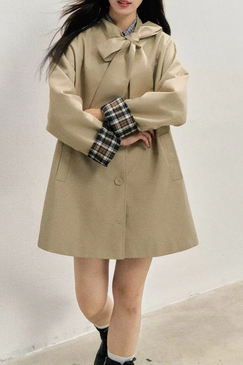 Plaid Blend Bow Front Coat - Image 4