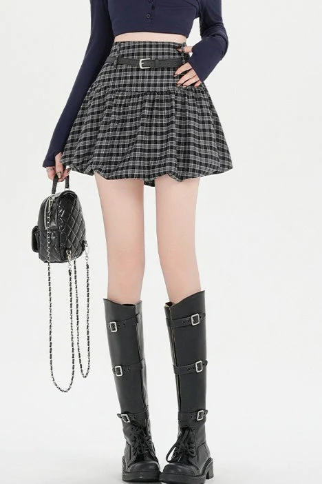 Plaid Bubble A-line Khaki Short Skirt - Image 10