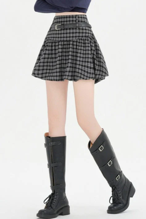 Plaid Bubble A-line Khaki Short Skirt - Image 11