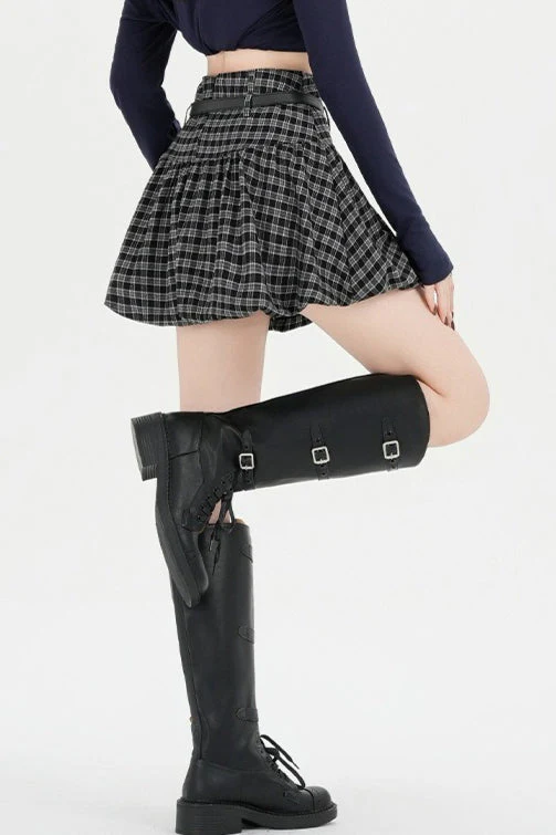 Plaid Bubble A-line Khaki Short Skirt - Image 12