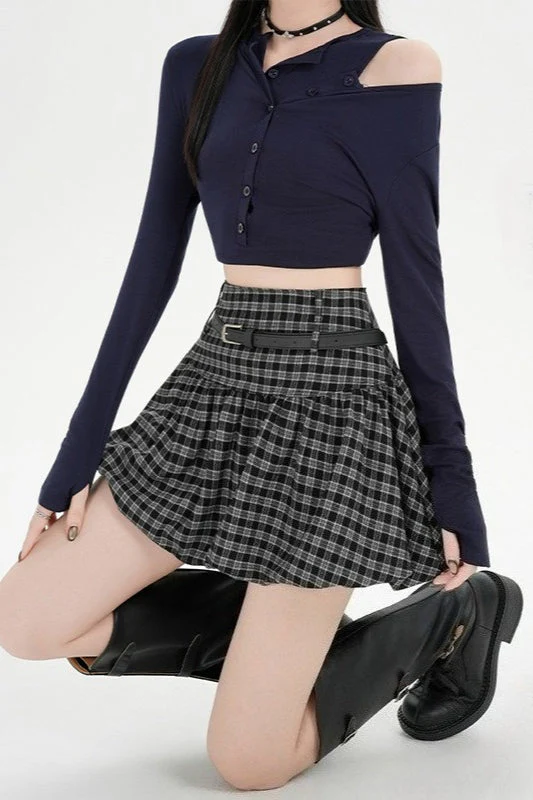 Plaid Bubble A-line Khaki Short Skirt - Image 16