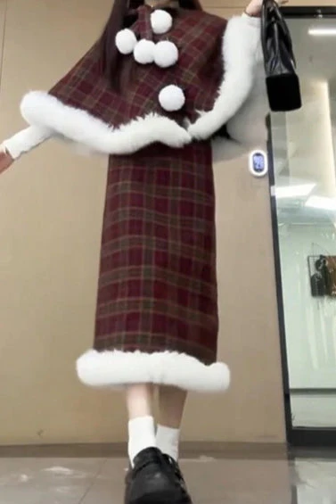 Plaid Cape Cloak Hooded Coat - Image 3