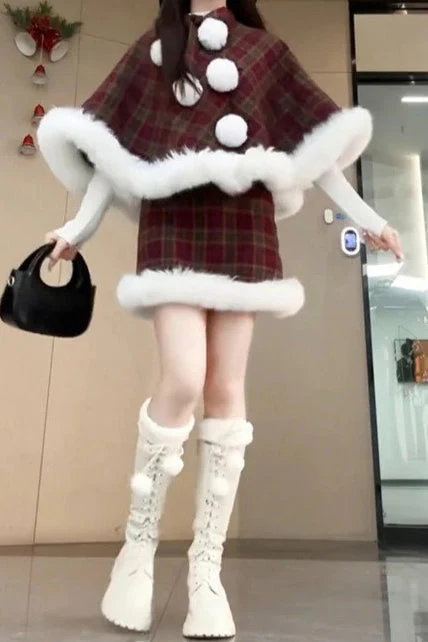 Plaid Cape Cloak Hooded Coat - Image 4