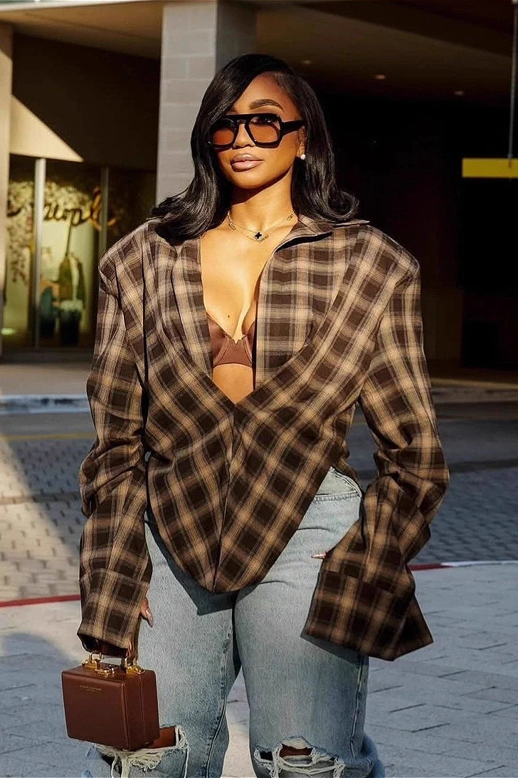 Plaid Collared Asymmetrical Chic Blouse - Image 2