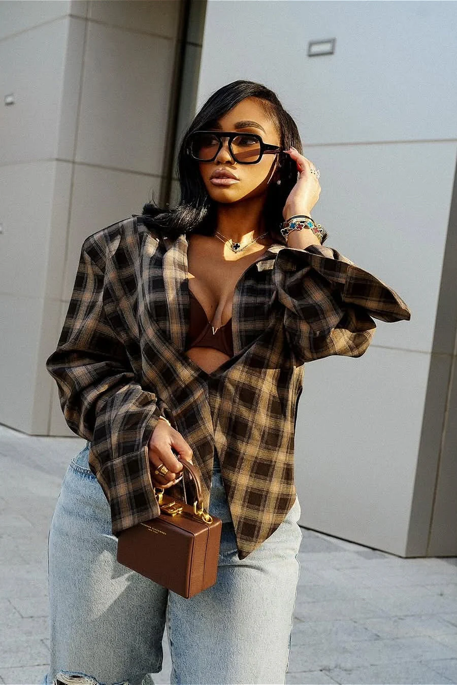 Plaid Collared Asymmetrical Chic Blouse - Image 4