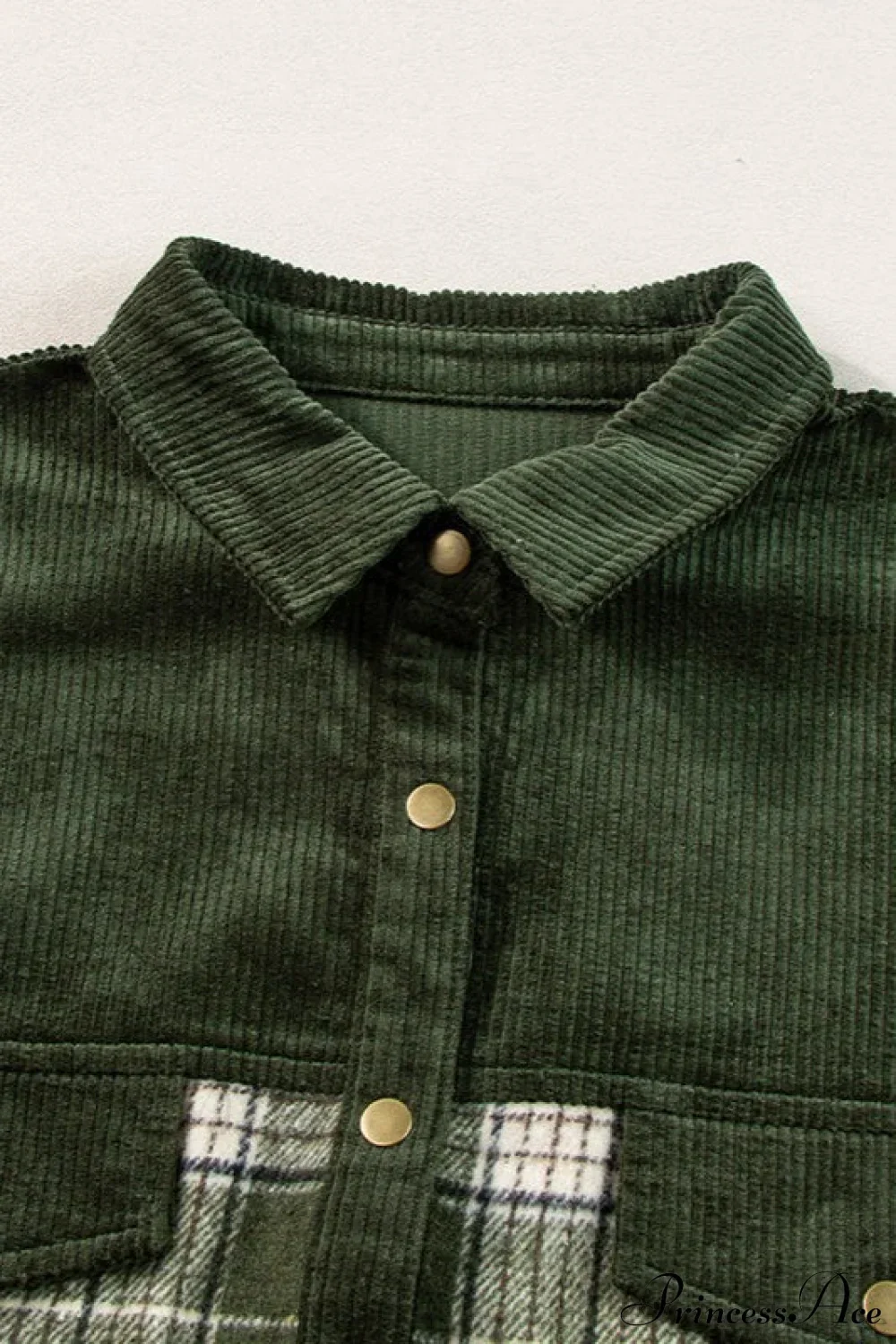 Plaid Color-Block Corduroy Long-Sleeve Jacket - Image 5