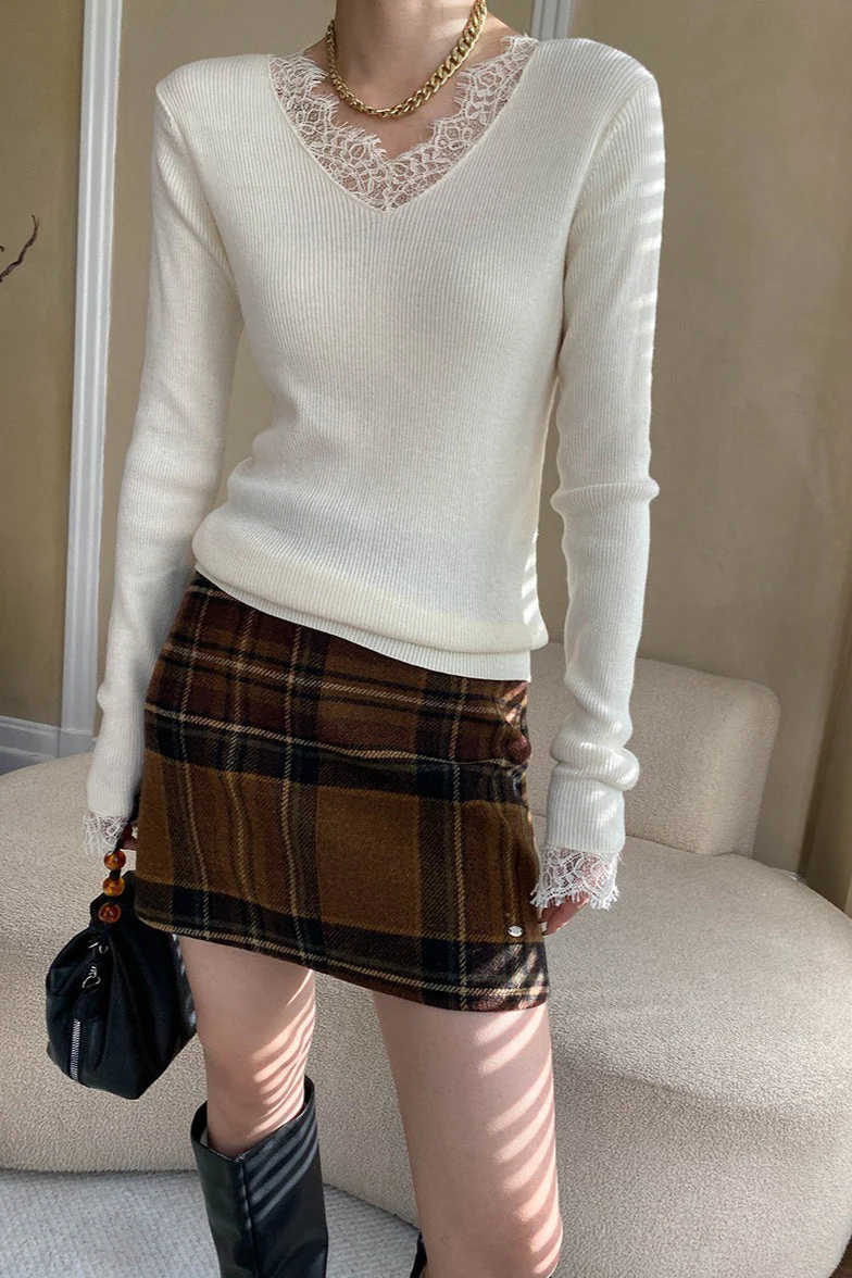 Plaid Color Block High Waist Skirt - Image 14