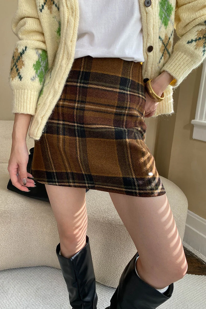Plaid Color Block High Waist Skirt - Image 16