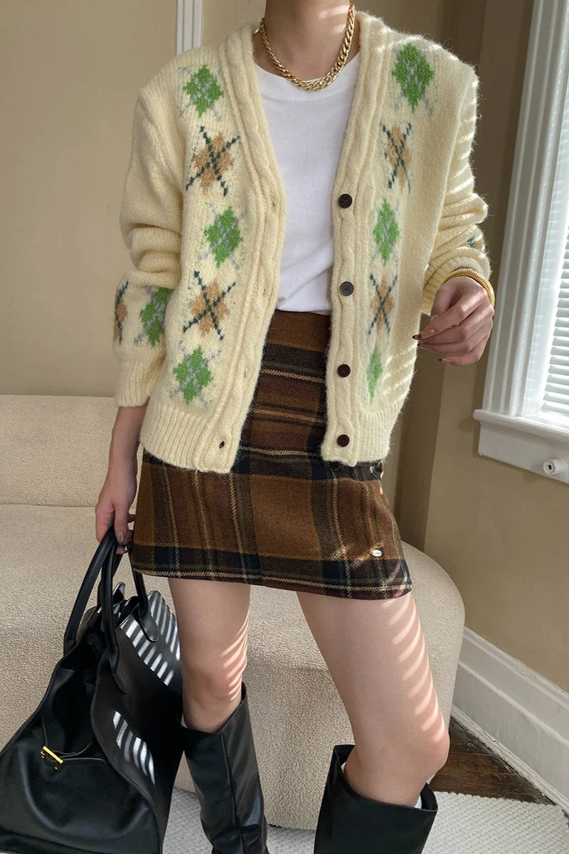 Plaid Color Block High Waist Skirt - Image 17